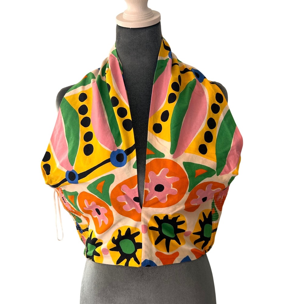 Zara Womens Abstract Floral Geometric Halter Top Smocked Back Multicolor Size M